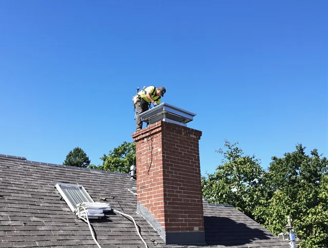 Eastvale Chimney Sweep technician measuring a chimney cap in Eastvale, CA