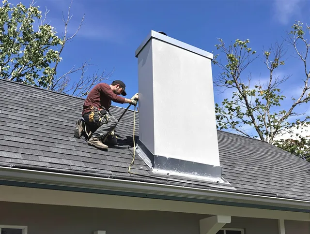 Eastvale Chimney Sweep team member finishing chimney construction in Eastvale, CA