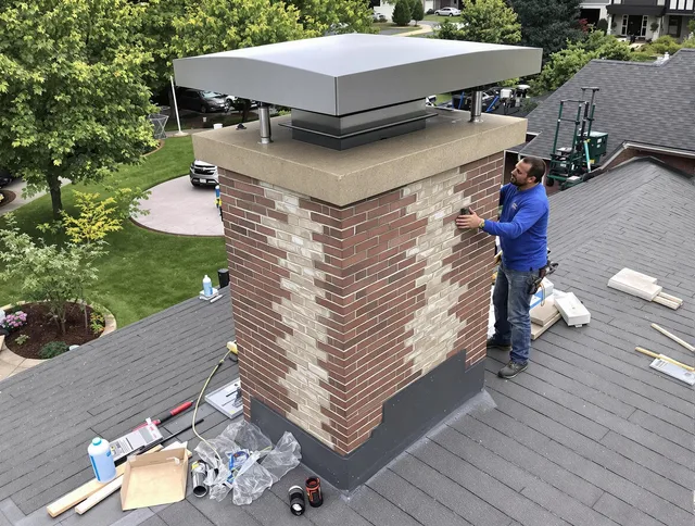 Eastvale Chimney Sweep team working on a custom chimney remodel in Eastvale, CA